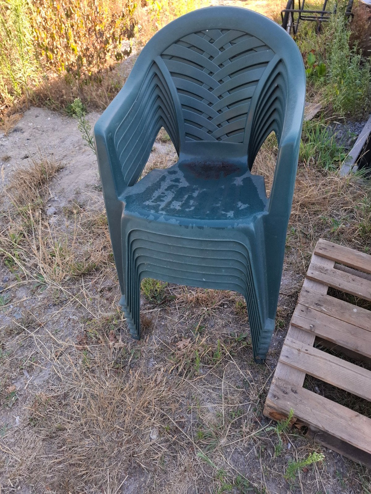 Stapelbare groene plastic tuinstoelen (set van 6), Tuin en Terras, Tuinstoelen, Ophalen, Gebruikt, Plastic, Stapelbaar