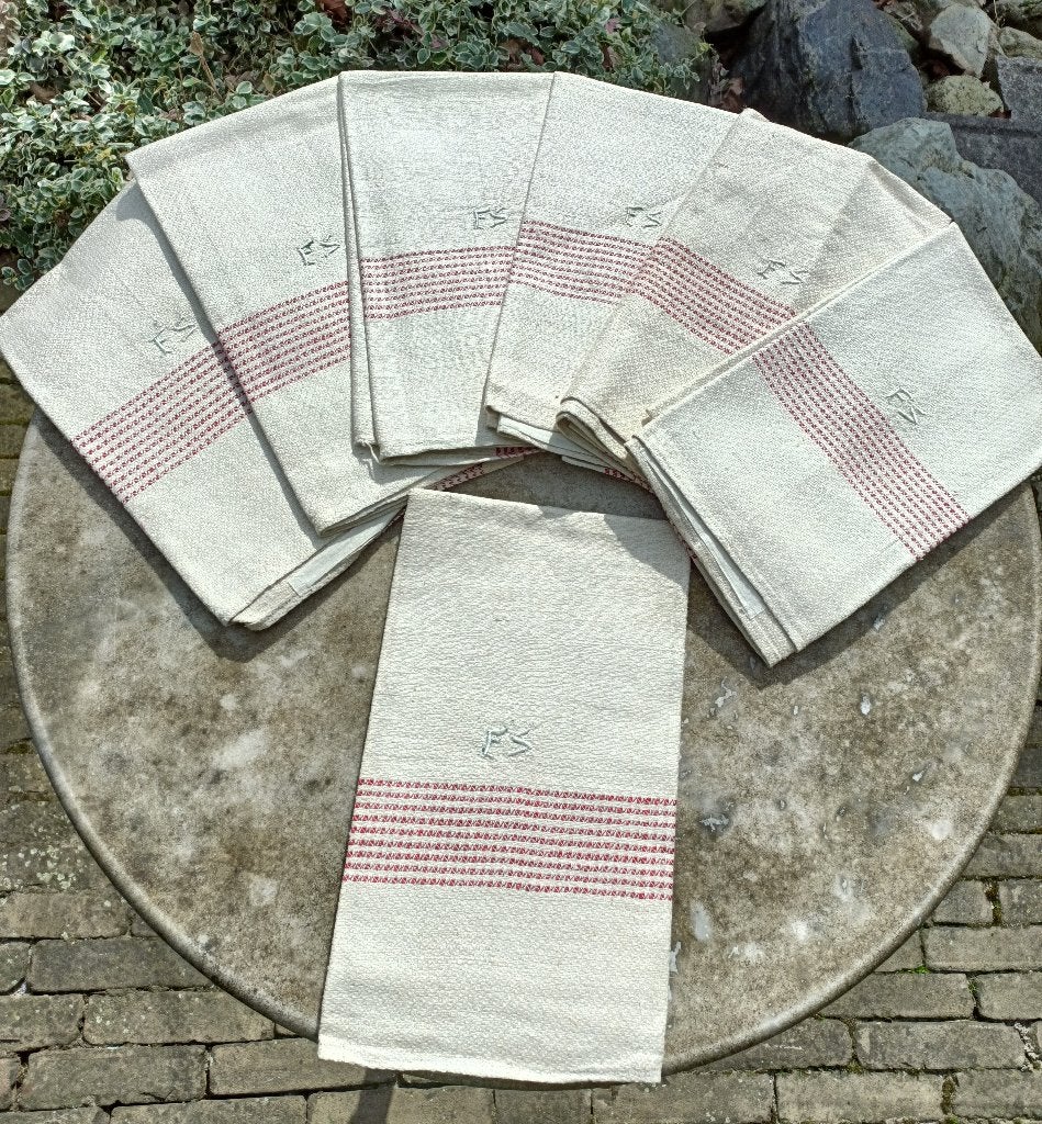 Antieke linnen mangeldoek roldoek monogram ES 107x43 (BT3), Ophalen of Verzenden, Gebruikt, Theedoek of Handdoek