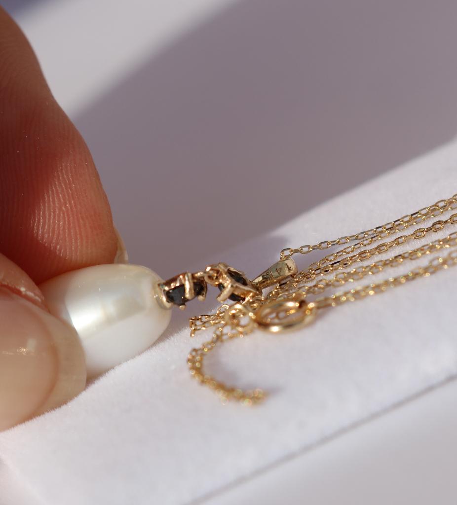 14 kt gouden collier saffier parel collier ketting dames, Katwijk, Juwelina, Nieuw, Ophalen of Verzenden