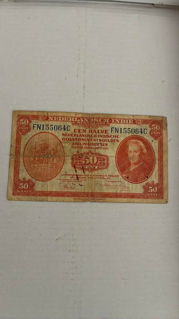 Nederlands indie 50 cent biljet 1943, Postzegels en Munten, Bankbiljetten | Nederland, Ophalen of Verzenden