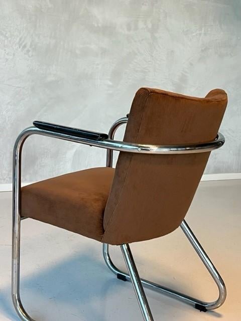 Jaren 30 armstoel vintage sledestoel buisframe bauhaus stoel, Gebruikt, Bauhaus, Bruin, Ophalen of Verzenden