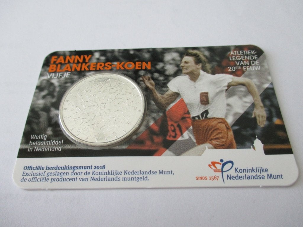 Coincard Fanny Blankers-Koen vijfje 2018, Ophalen of Verzenden, Koningin Beatrix, Euro's, Setje