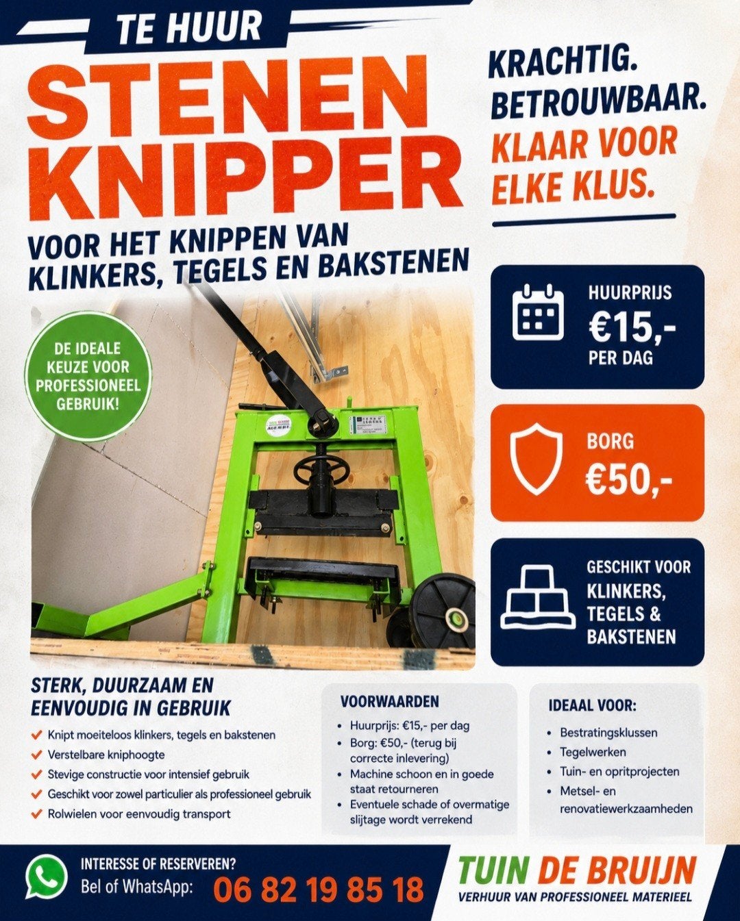 TE HUUR! - Stenenknipper., Doe-het-zelf en Verbouw, Ophalen of Verzenden