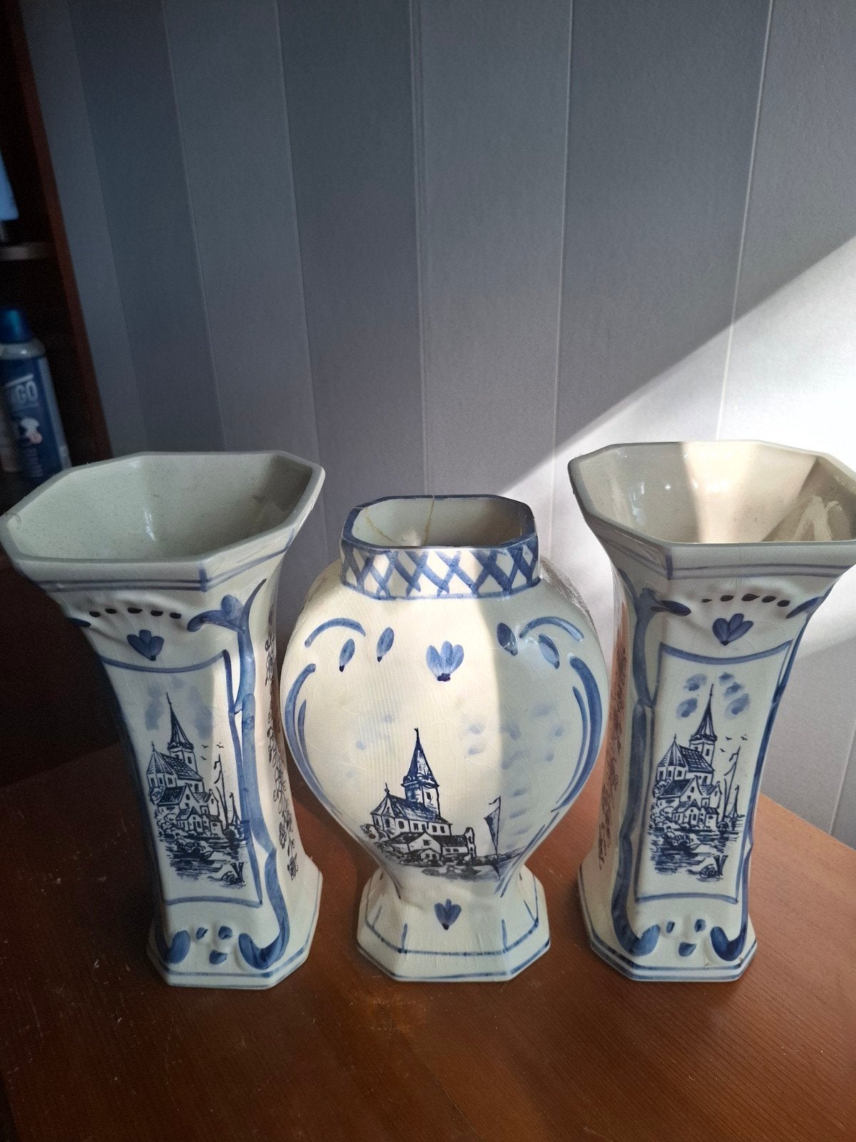 Set van 3 handgeschilderde Delfts Blauwe vazen, Ophalen of Verzenden