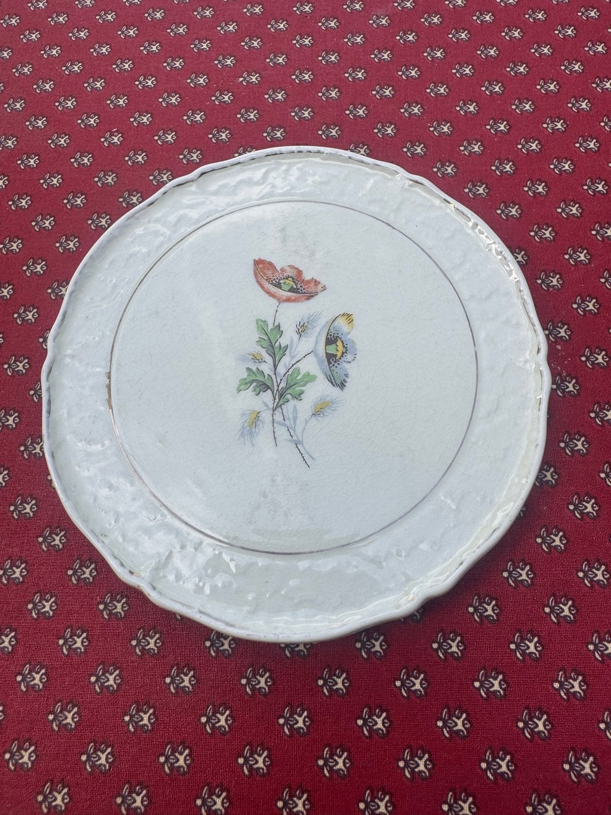 Vintage Aardewerk Onderzetter met Anemoon Decoratie, Ophalen of Verzenden