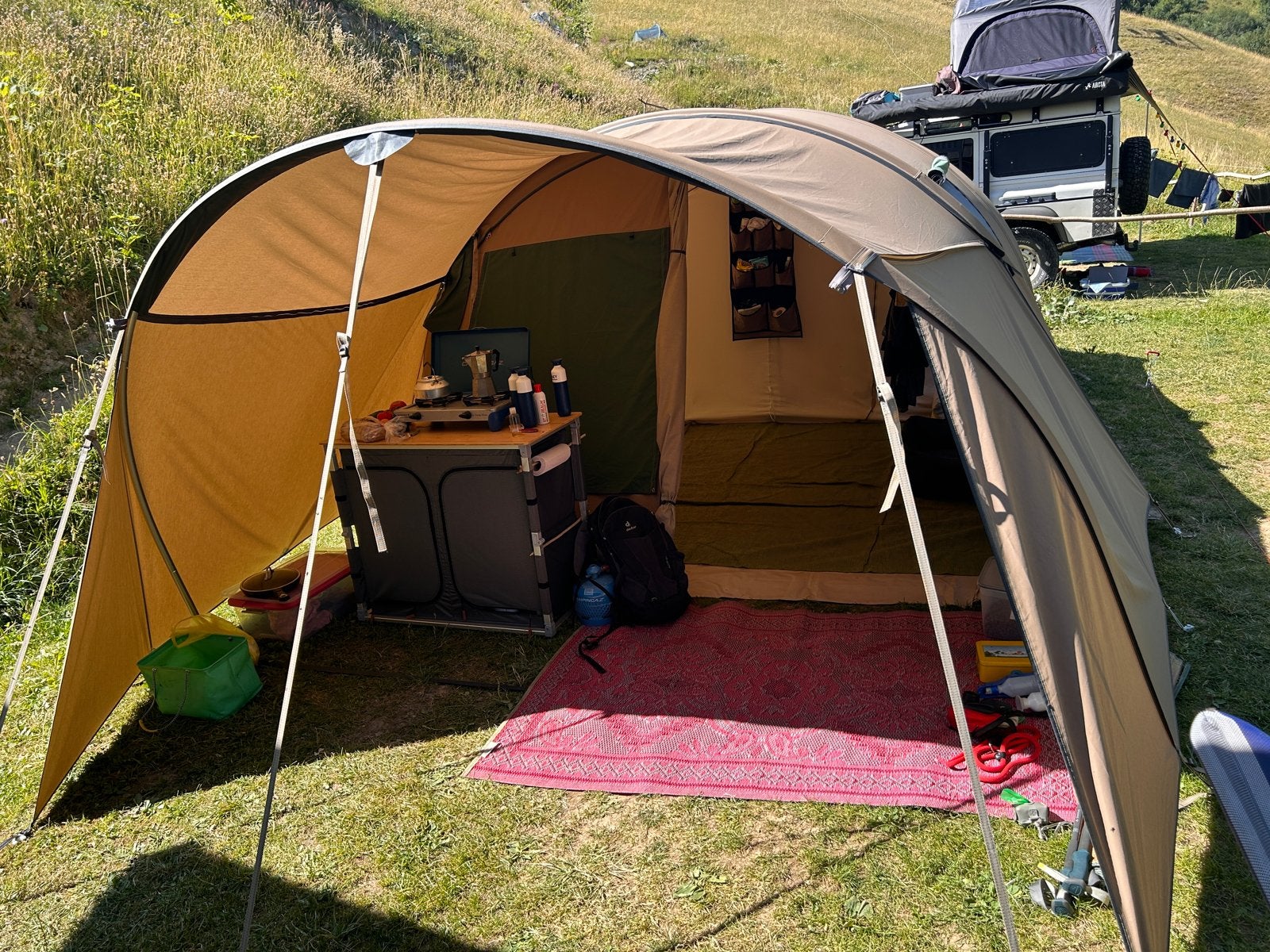 Fantastische Falco Buizerd 350 tunneltent , 4 persoons, Caravans en Kamperen, Ophalen, Gebruikt, Tot en met 5
