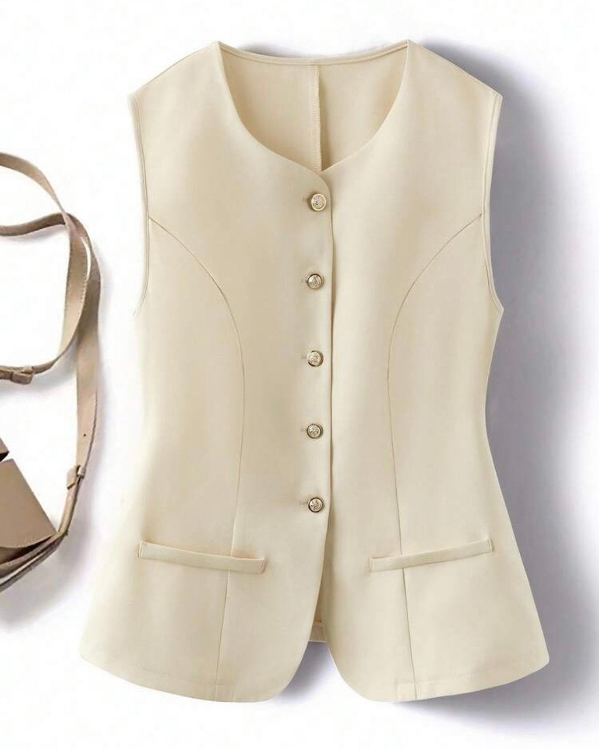 dames gilet met knopen Beige  (44-52), Verzenden, Nieuw, Beige, Jasje of Colbert