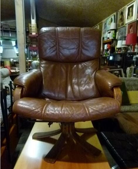 vintage Denmark SKALMA draaizetel fauteuil leder, Ophalen, Gebruikt, 75 tot 100 cm, Mid-century