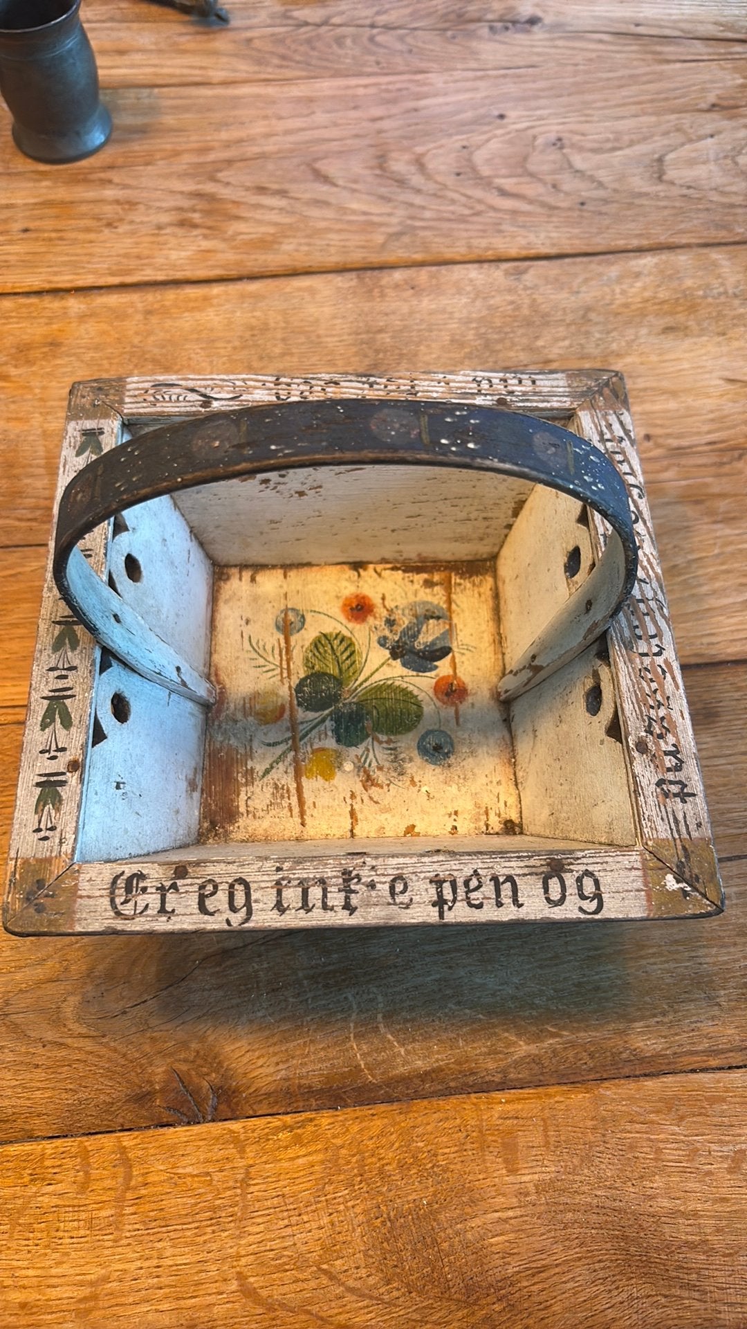 Antiek volkskunst mandje Noors, Ophalen of Verzenden