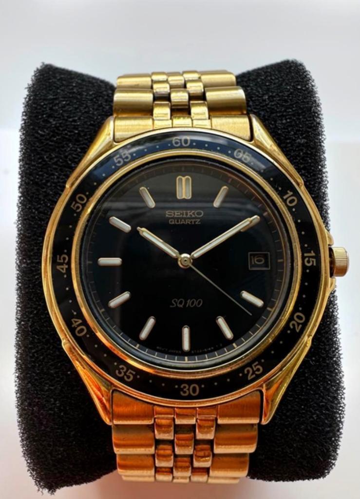 Seiko SQ100 5Y22-6070 quartz goudkleurig jaren 90, Ophalen of Verzenden, Staal, Seiko, 1960 of later
