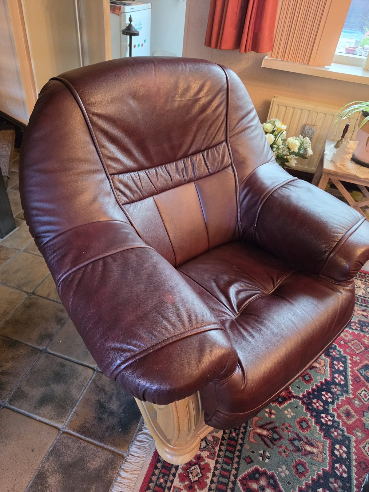 2 Leren fauteuil en tweezitsbank - Comfortabel en stijlvol, Ophalen, Gebruikt, Leer