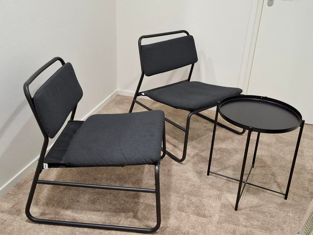 Set, 2 stoelen Linneback Ikea + tafeltje + kapstok, Ophalen, Zo goed als nieuw, Twee