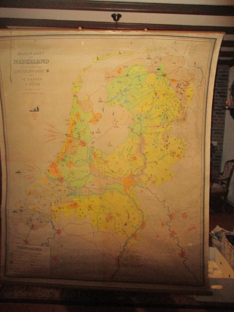 Schoolwandkaart Nederland, Antiek en Kunst, Antiek | Schoolplaten, Ophalen, Aardrijkskunde