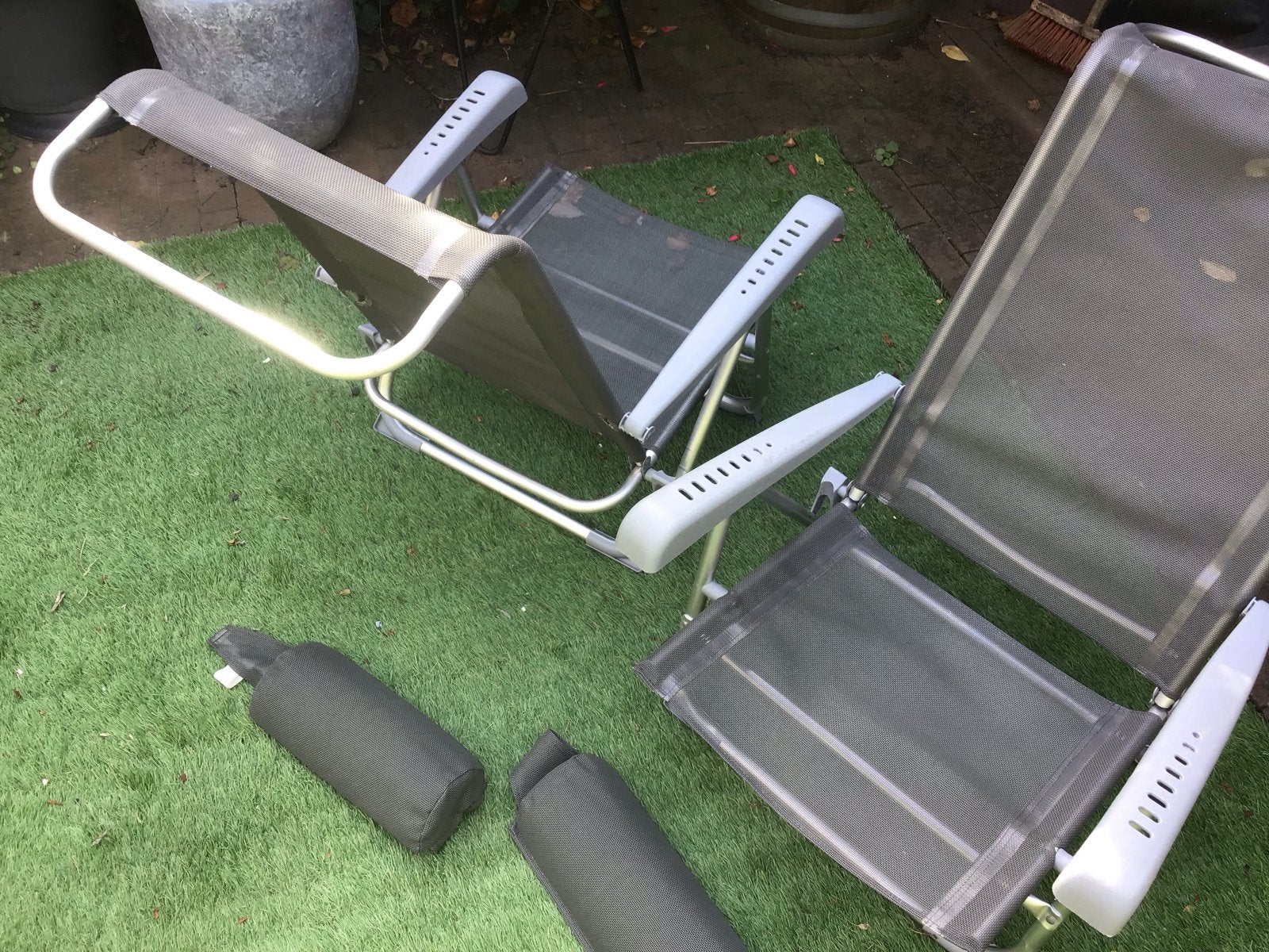 2 strandstoelen met textyleenbekleding en ligstand, Tuin en Terras, Ophalen, Gebruikt