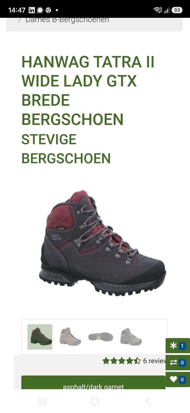 HANWAG TATRA II WIDE LADY GTX BREDE BERGSCHOENEN mt 40, Ophalen of Verzenden, Zo goed als nieuw, Schoenen