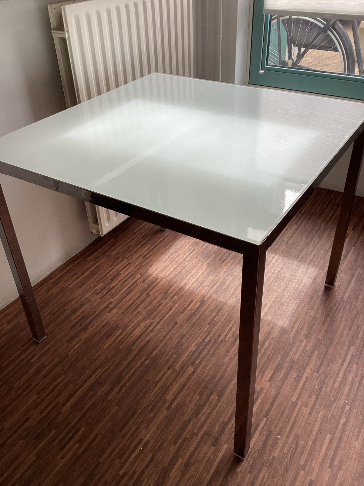 IKEA Torsby eettafel 85x85cm - Glas en Chroom, Huis en Inrichting, Tafels | Eettafels, Ophalen, Vierkant, Tot twee personen, 50 tot 100 cm