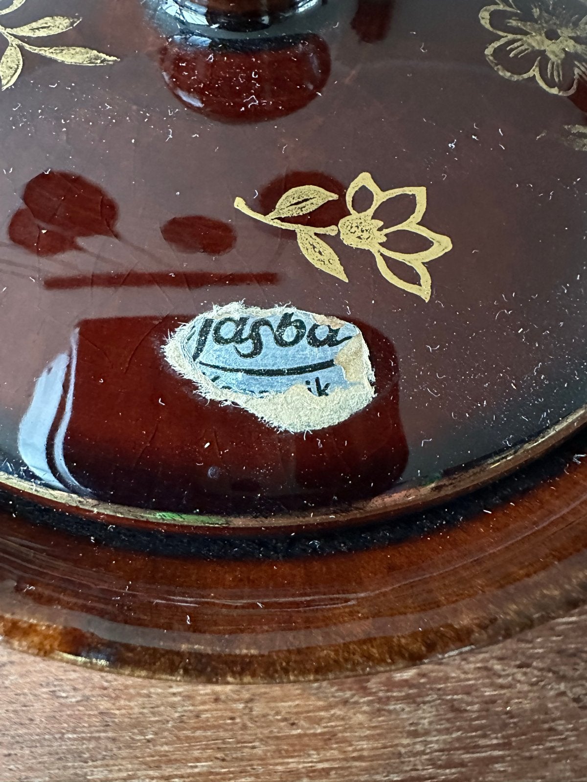 Vintage Jasba Keramiek Schaal met Deksel - Bruin met Goud, Ophalen of Verzenden