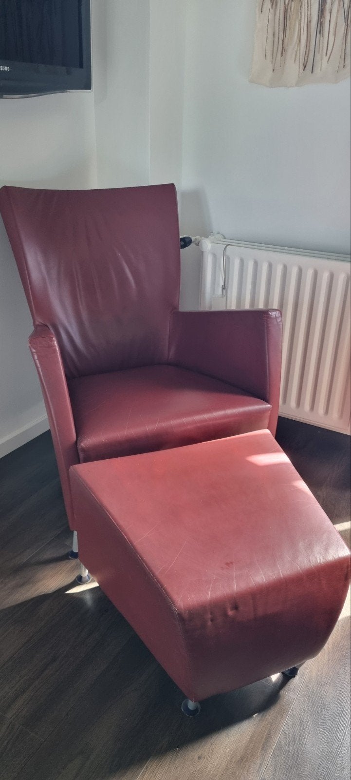 Montis fauteuil Windy met hocker, Ophalen, 75 tot 100 cm, Leer, 50 tot 75 cm