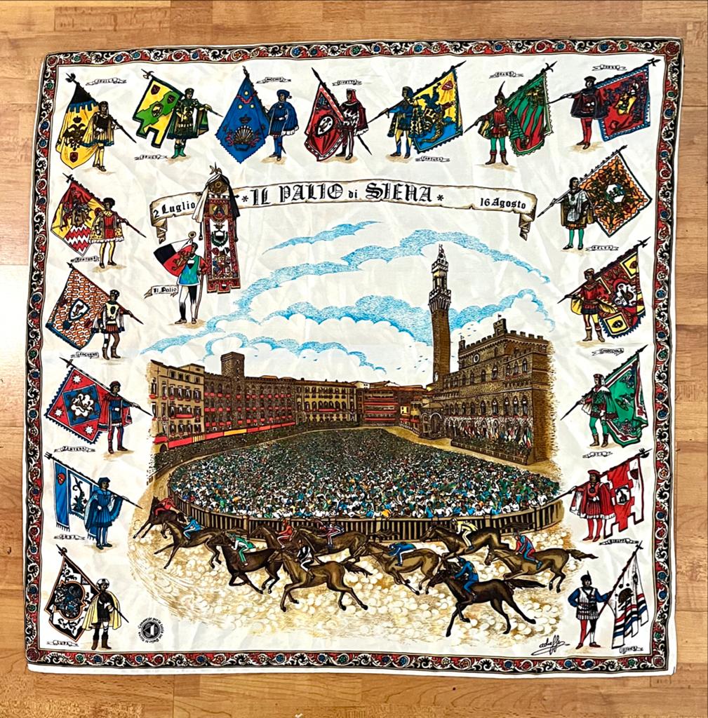 Antieke Zijden Sjaal "Il Palio di Siena" - 50/60” Collectie, Antiek en Kunst, Kunst | Litho's en Zeefdrukken, Ophalen of Verzenden