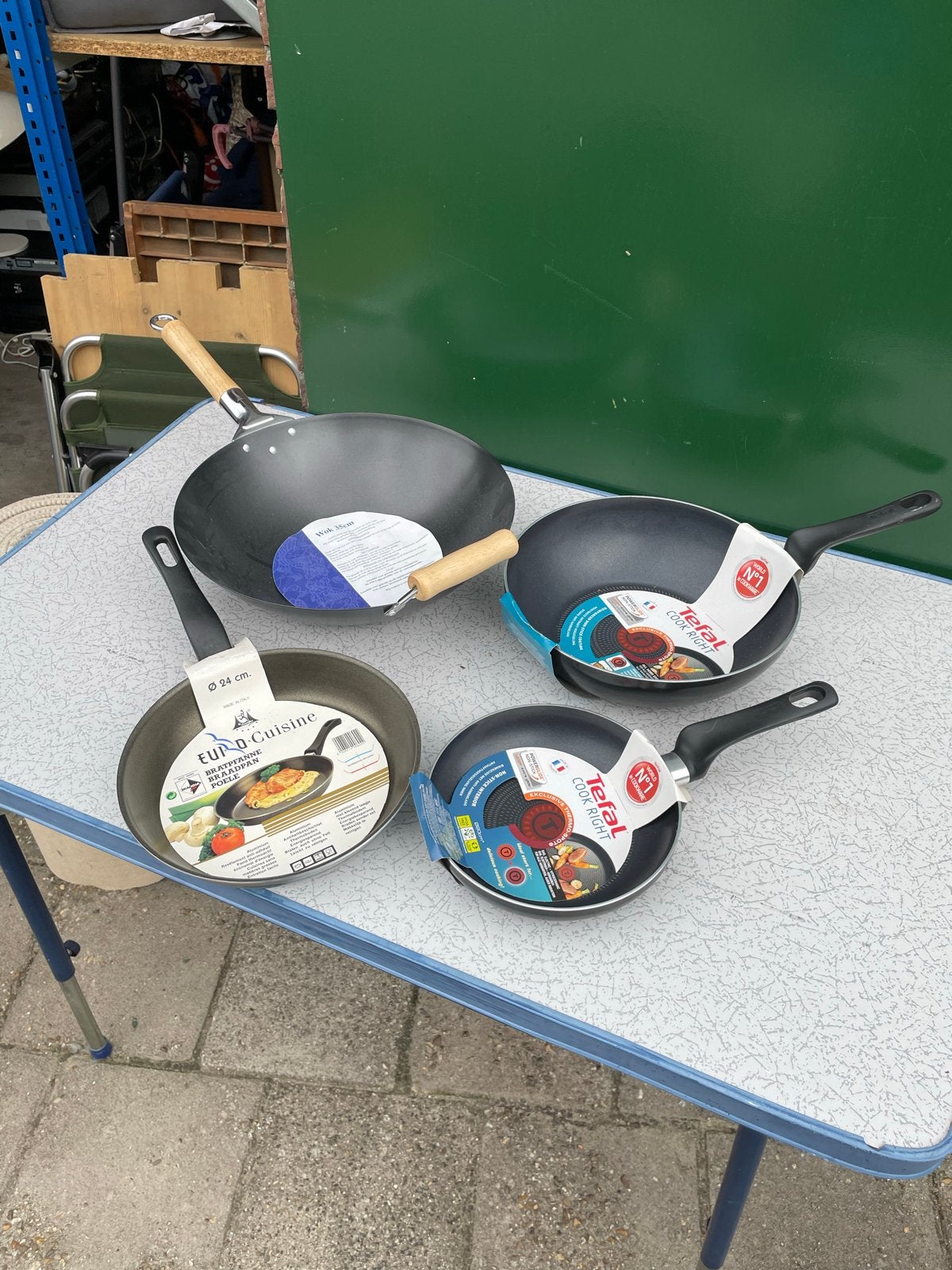 Pannenset: Wok, Braadpan en Koekenpannen (Tefal, Euro Cuisin, Tefal, Antiaanbaklaag, Pannenset, Ophalen of Verzenden