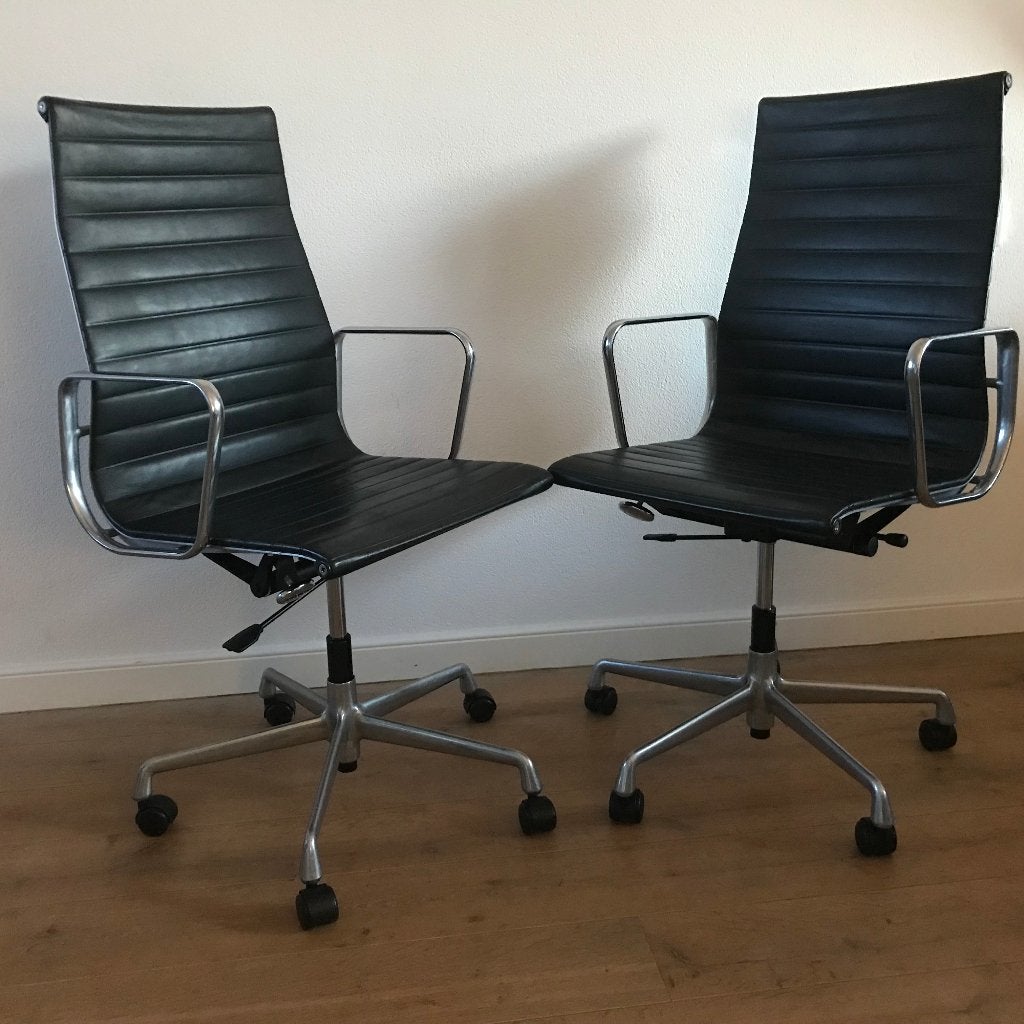 2 Vitra Eames bureaustoel EA 119 EA119 leer gepolijst, Ophalen, Gebruikt, Zwart, Nvt
