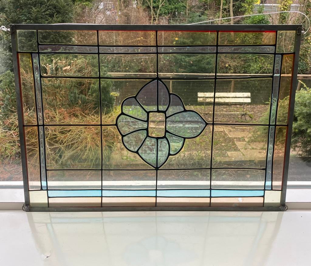 Glas in lood raam 58 x 40 cm (glas met raamfolie), Doe-het-zelf en Verbouw, Glas en Ramen, Ophalen, Zo goed als nieuw, Minder dan 80 cm