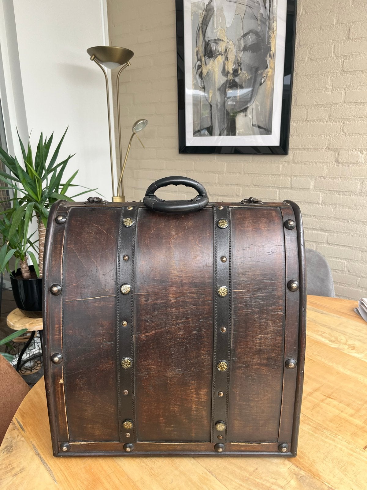 Decoratieve houten kist/opbergkist met handvat, Antiek en Kunst, Ophalen of Verzenden