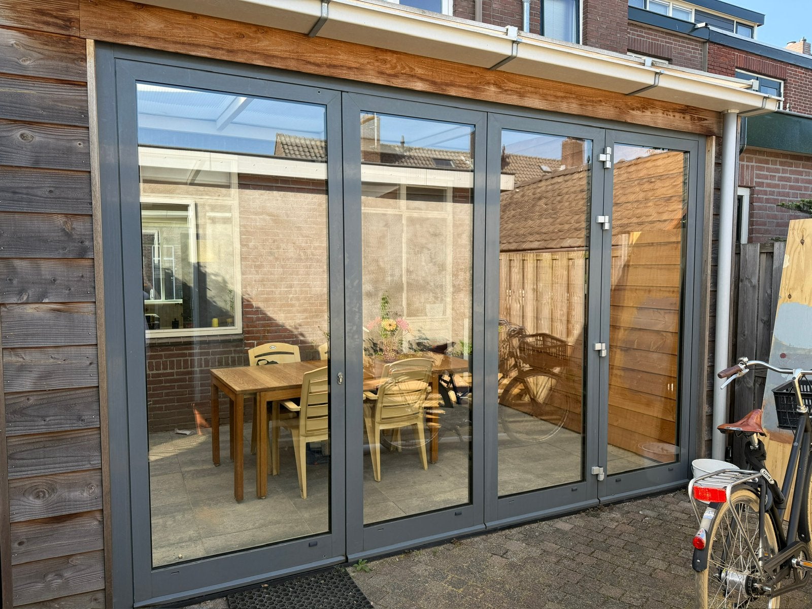 Schuifpui Aluminium donker grijs H250cm X B370cm, Ophalen, Gebruikt, Serre