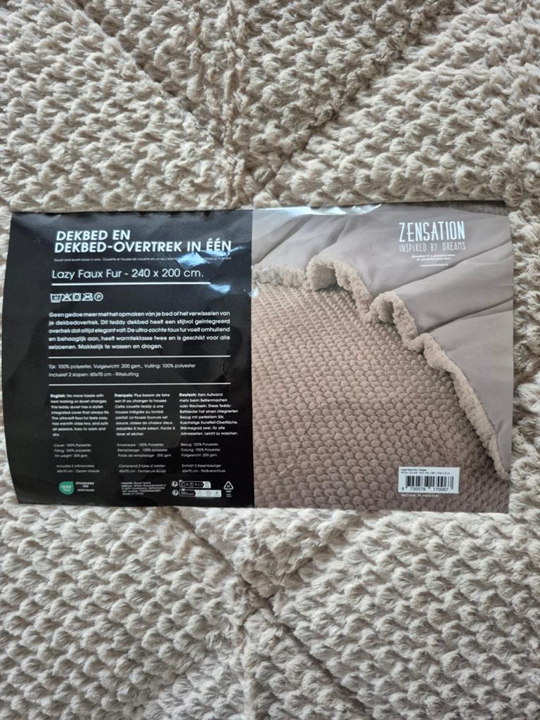 Zensation (als zel teddy wasbaar dekbed 240 x 200 zand/beige, Huis en Inrichting, Slaapkamer | Beddengoed, Wit, Ophalen of Verzenden