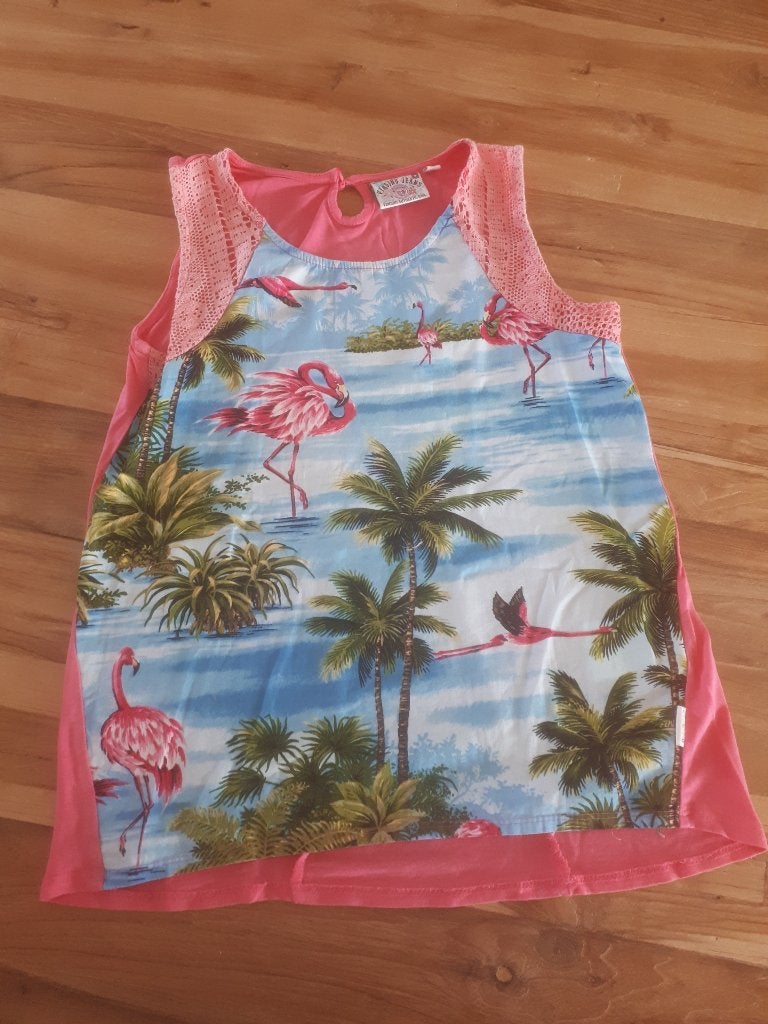 Roze flamingo Vingino topje, Kinderen en Baby's, Kinderkleding | Maat 152, Gebruikt, Meisje, Ophalen of Verzenden, Vingino