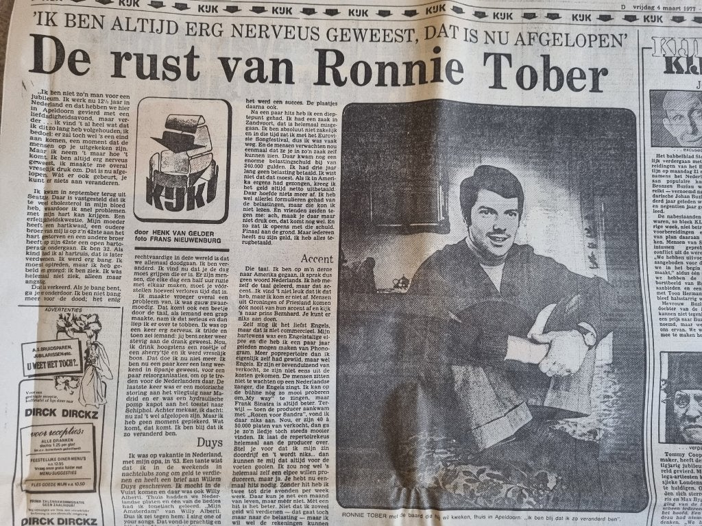 Interview Ronnie Tober (1977), Ophalen of Verzenden, 1960 tot 1980, Knipsel(s)