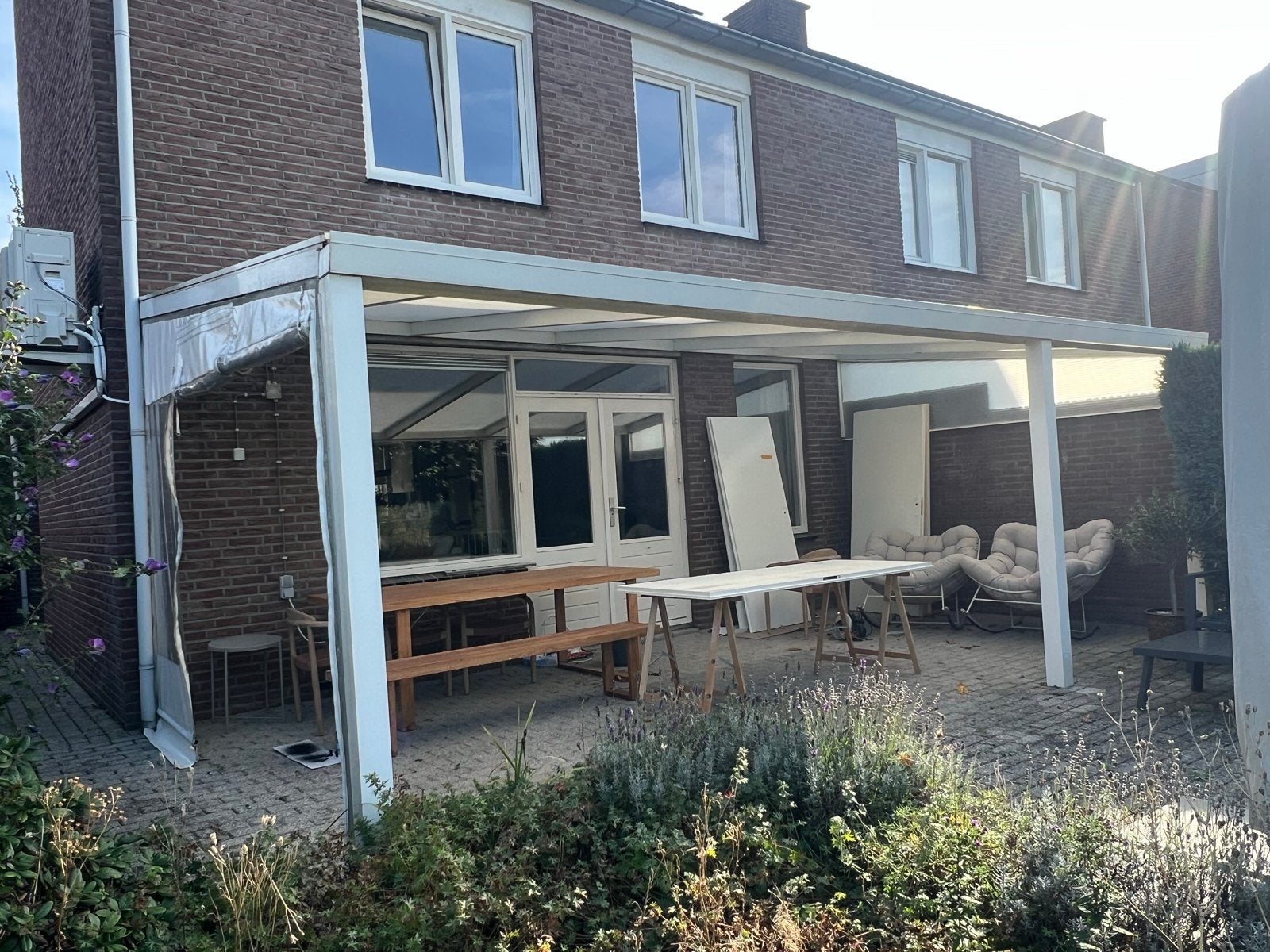 Overkapping met zijwanden en spots (6.71x3.52m), Tuin en Terras, Ophalen, Gebruikt, Veranda