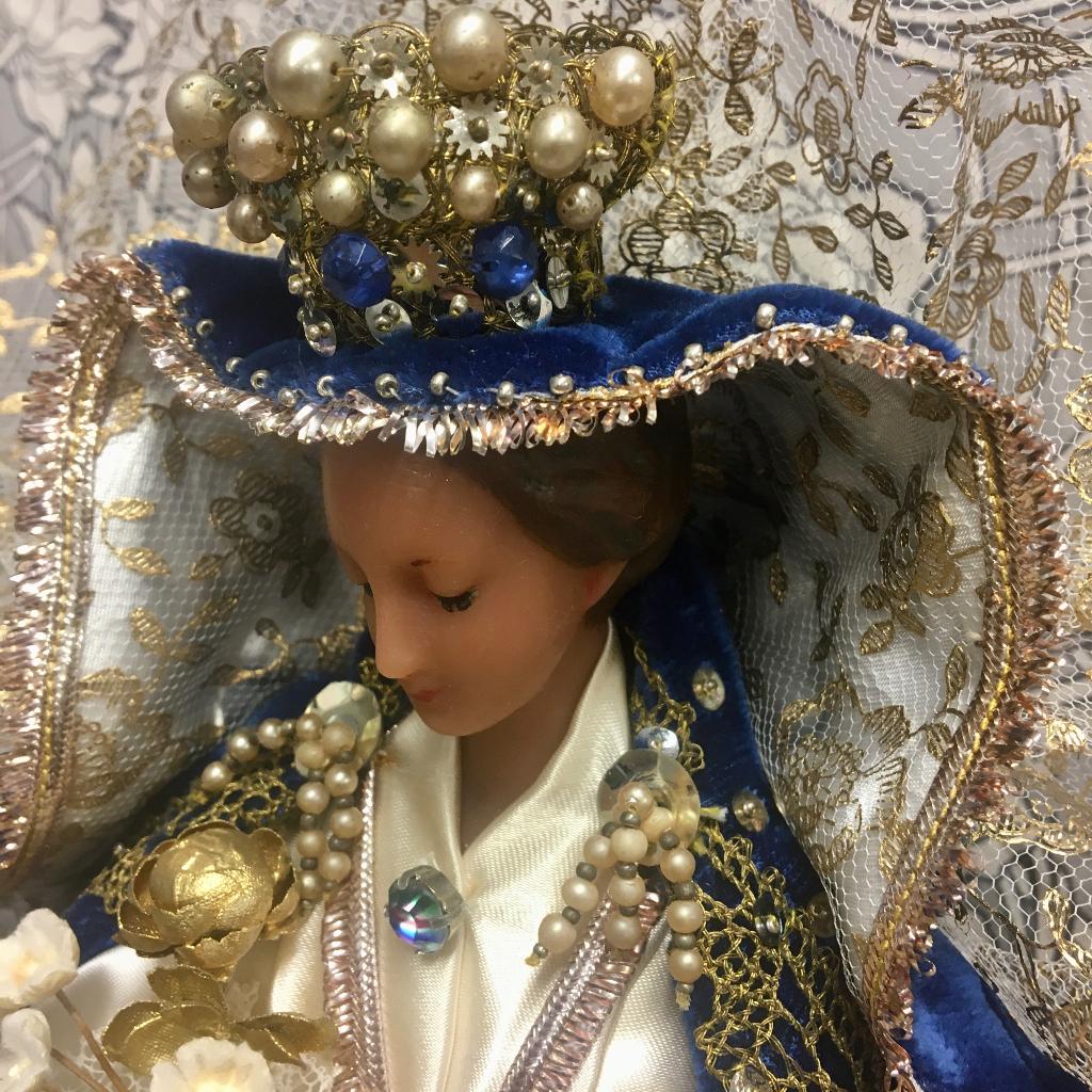 Antieke wassen Madonna met kindje Jezus kloosterwerk, Verzenden