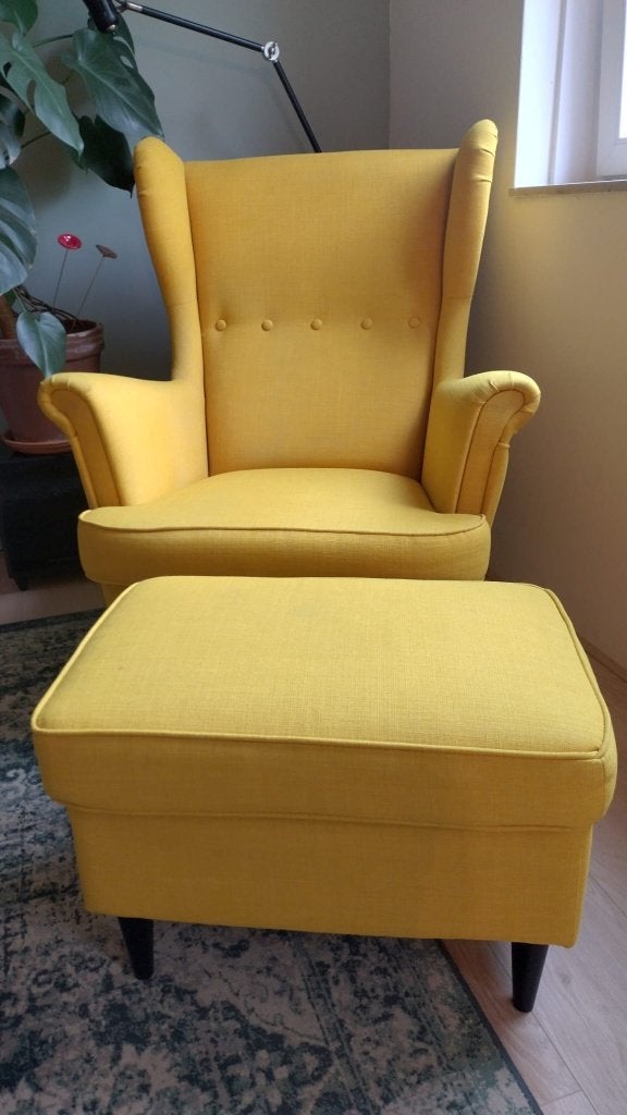 Strandmon Ikea fauteuil, Huis en Inrichting, Fauteuils, Ophalen, Gebruikt, 75 tot 100 cm, Stof