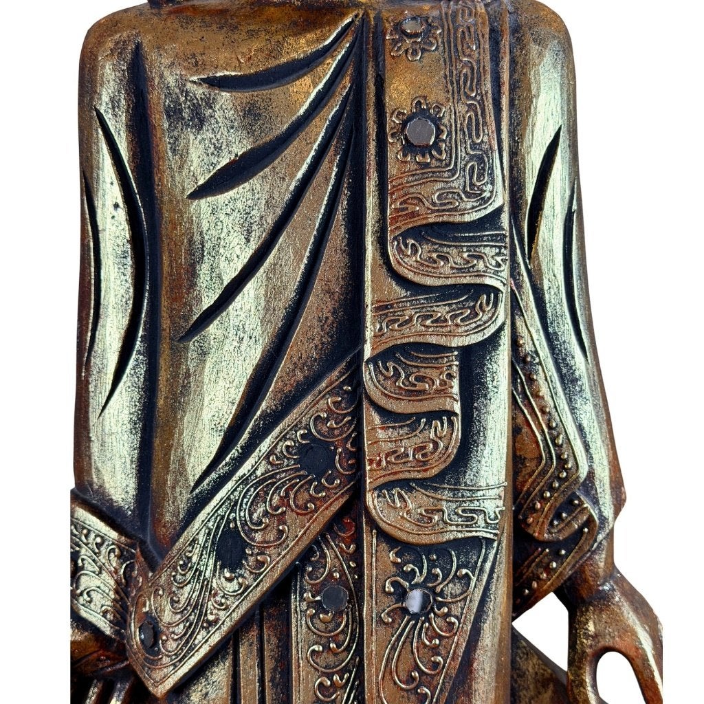 Boeddha beeld – Indonesië – verguld hout – 108 cm, Gebruikt, 108 cm, Hout, Goud