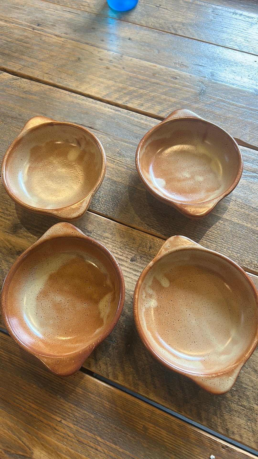 4x zware Italiaanse keramieken oven-/serveerbakjes, vintage, Porselein of Keramiek, Schaal, Rond, Ophalen of Verzenden