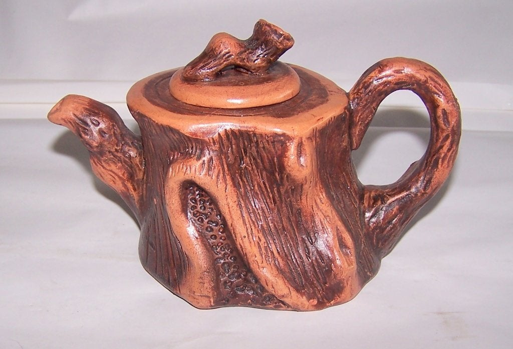Vintage Japanse keramische boomstronk theepot. Nwst/zeldzaam, Keramiek, Ophalen of Verzenden, Zo goed als nieuw, Theepot