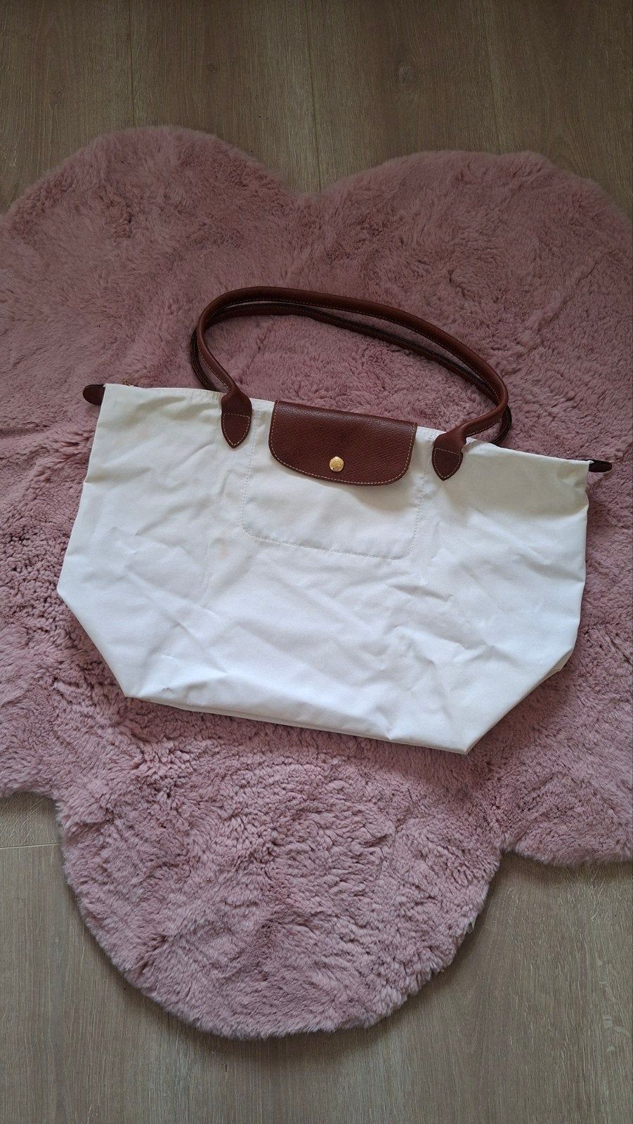 Longchamp Le Pliage Tas Maat M Crème/Wit, Ophalen of Verzenden, Gebruikt, Wit, Shopper