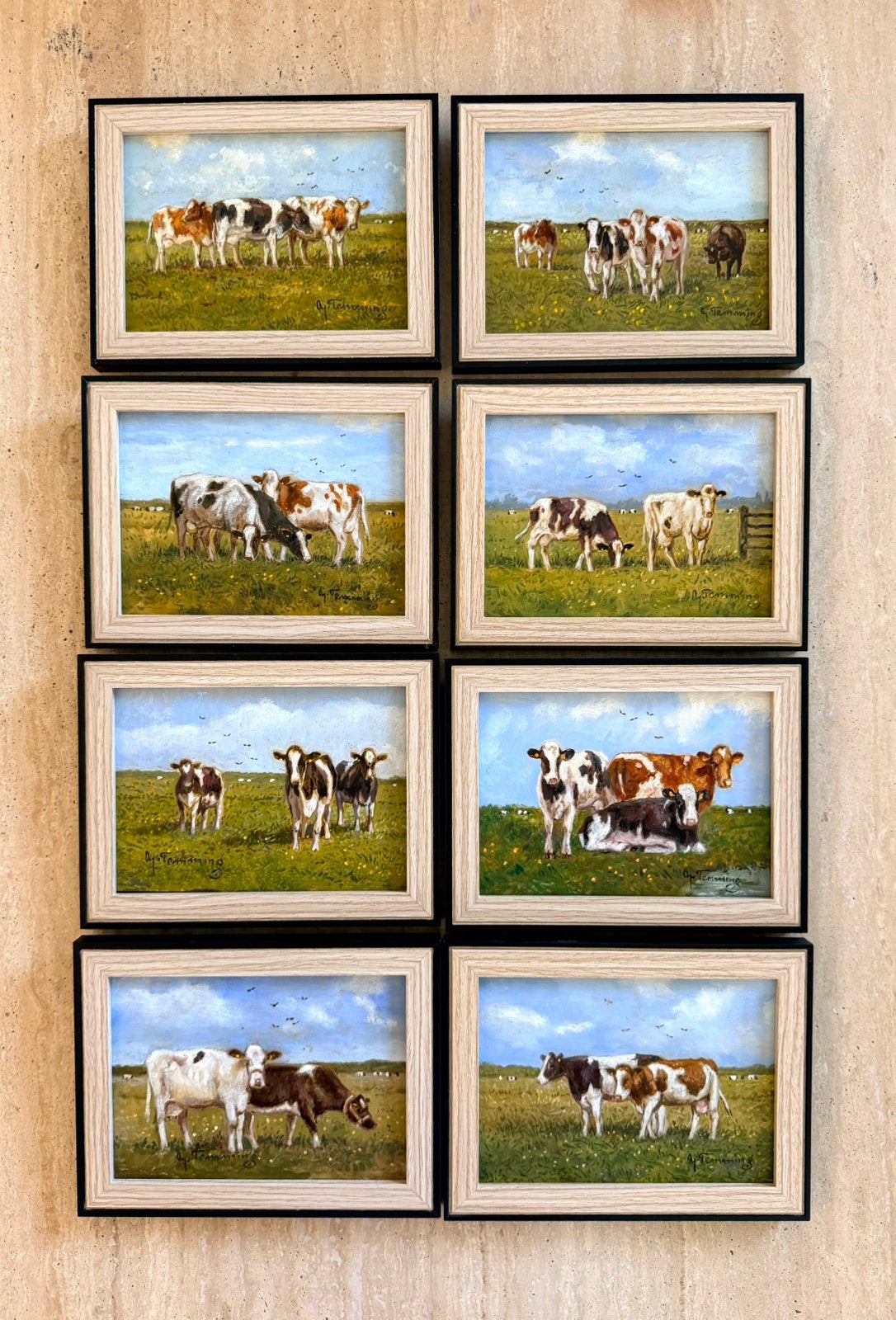 Klassiek schilderijen koeien polder landschap 8 luik temming, Ophalen of Verzenden