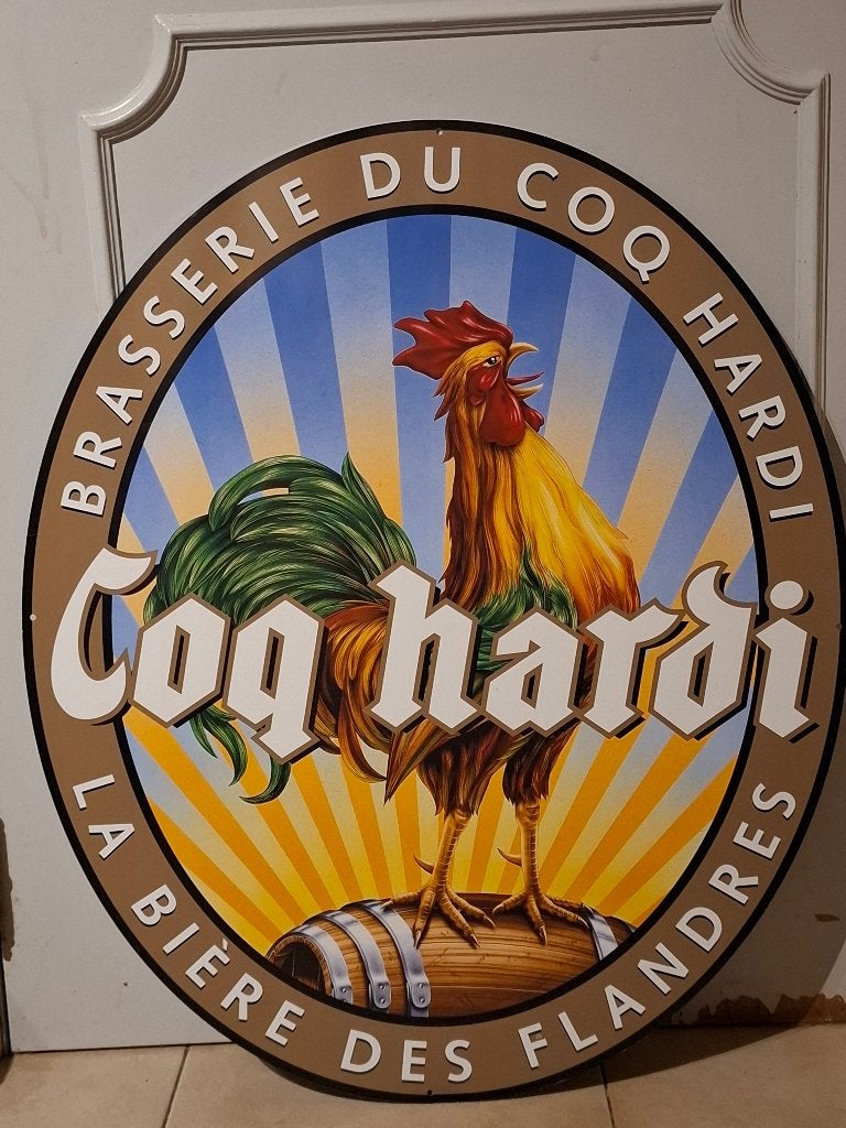 Prachtig authentiek groot reclamebord Coq Hardi bier, Verzamelen, Biermerken, Nieuw, Reclamebord, Plaat of Schild, Overige merken