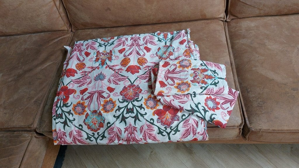 Dekbedovertrek 240x200 rood roze bloemen + 2 slopen, Ophalen, Dekbedovertrek, Katoen, Tweepersoons