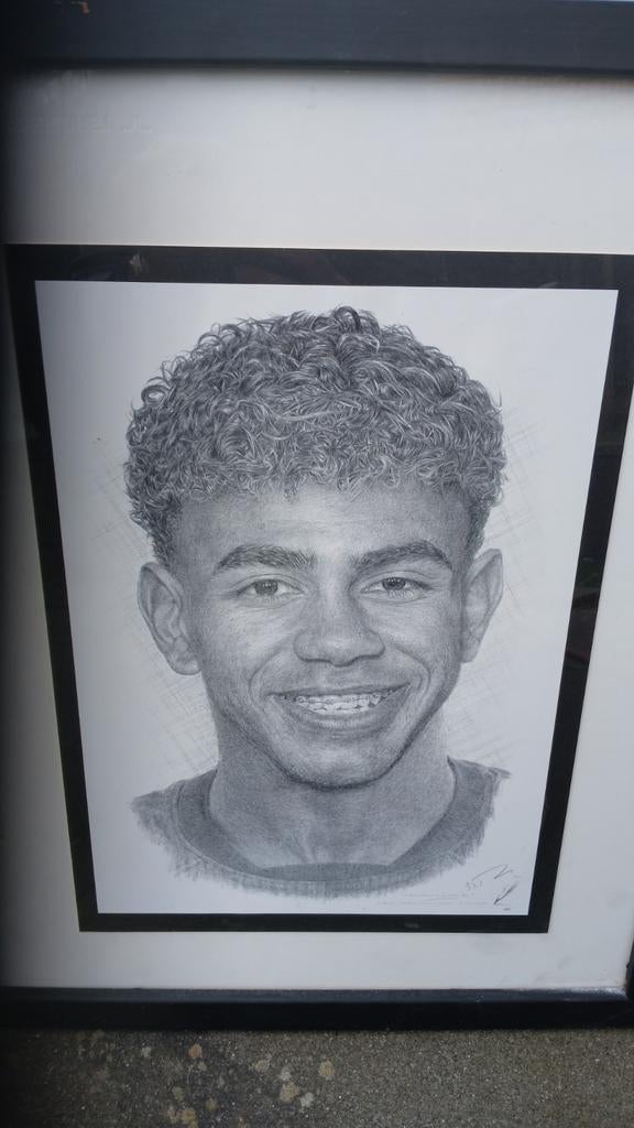 Tekening Lamine Yamal Barcelona in lijst, Ophalen of Verzenden