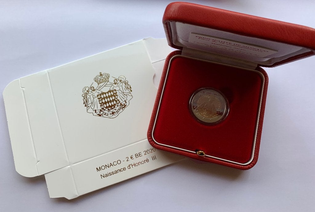 2 Euro Monaco 2020 Proof in etui (300 jaar Honorius III), Postzegels en Munten, Verzenden, Monaco, 2 euro, Losse munt