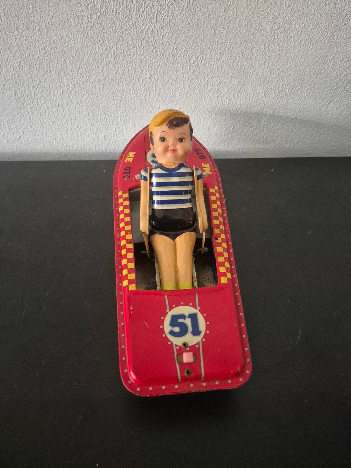 Vintage blikken opwindbootje met matroos - werkend, Ophalen of Verzenden, Gebruikt