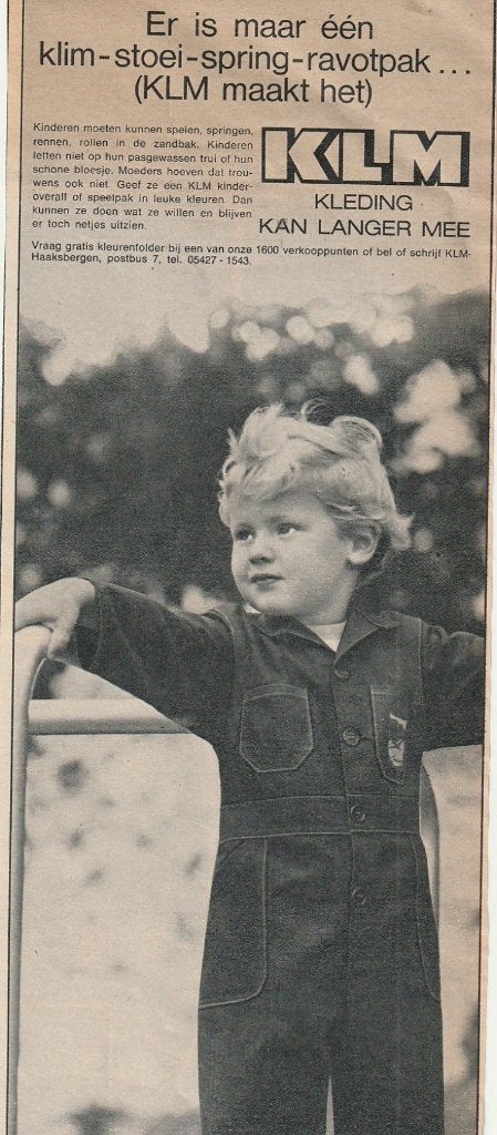 Retro reclame 1969 KLM jongetje met mooie overall, Verzenden, Overige typen