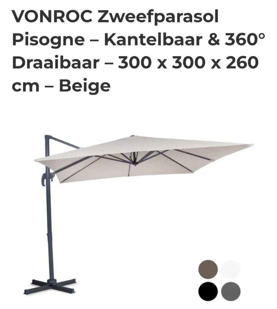 Zweefparasol 3x3m (draaibaar-kantelbaar), Ophalen, Gebruikt, Zweefparasol, Verstelbaar