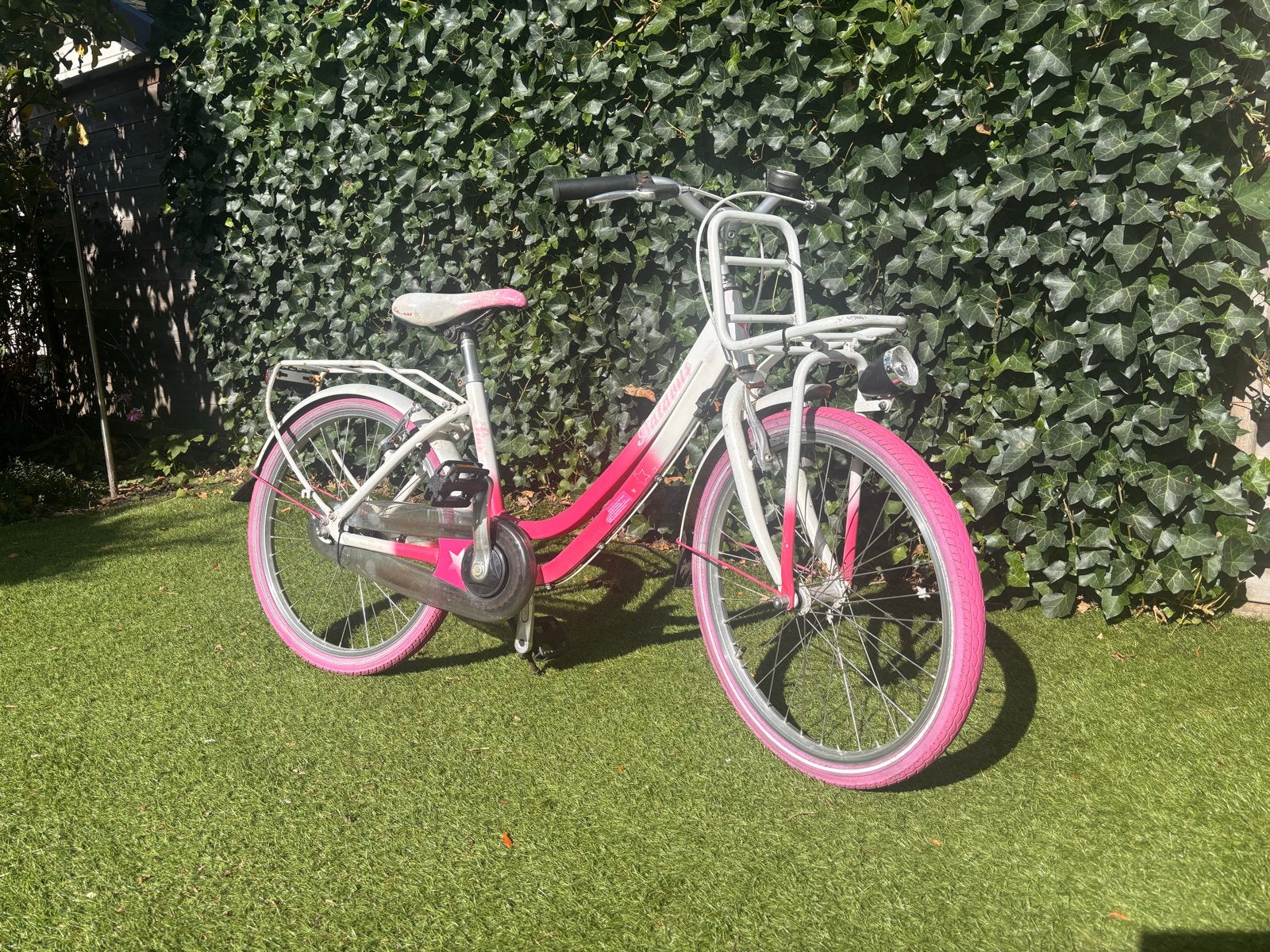 Batavus meisjesfiets 22 inch - Roze/Wit met voordrager, Ophalen, Terugtraprem, 22 inch, Gebruikt