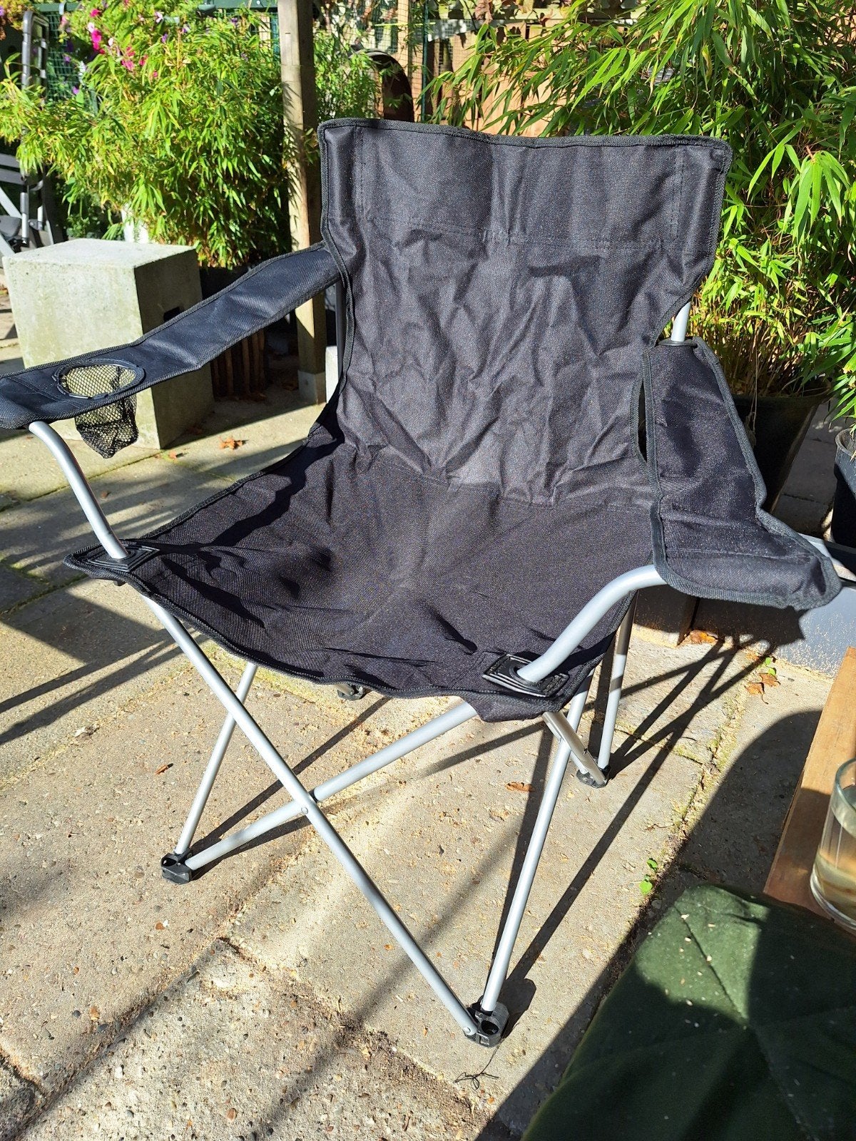 Kampeerstoel Inklapbaar Zwart - Compact & Comfortabel, Ophalen of Verzenden, Gebruikt, Campingstoel