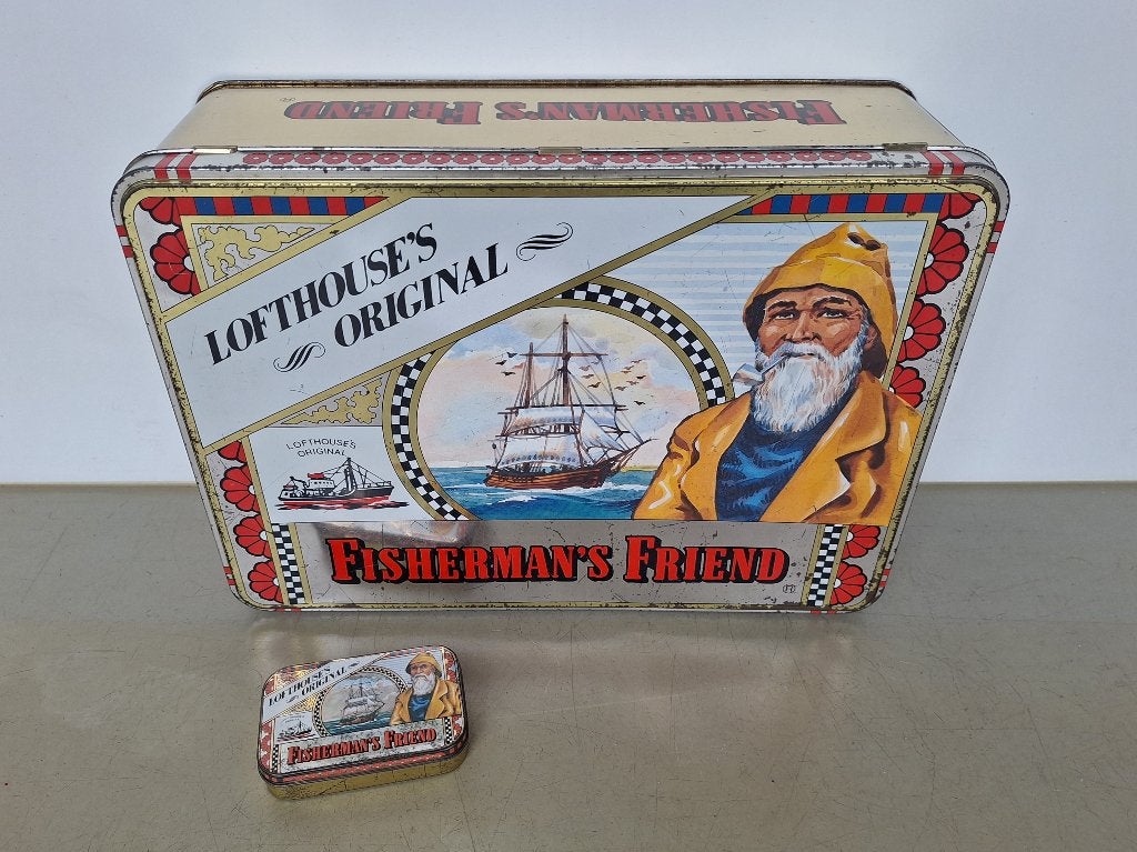 vintage groot Fisherman's Friend reclame blik winkel display, Verzamelen, Ophalen of Verzenden, Gebruikt, Gebruiksvoorwerp