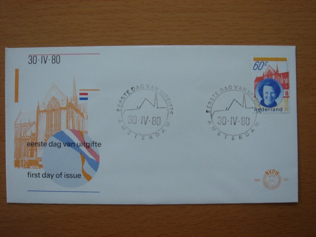 NVPH E183 1e Dag-enveloppe Inhuldiging Koningin Beatrix 1980, Postzegels en Munten, Postzegels | Eerstedagenveloppen, Ophalen of Verzenden
